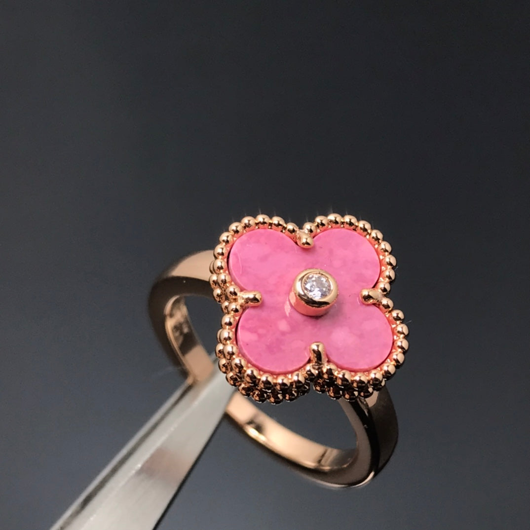 [Charm Aries Jewelry]CLOVER RHODONITE ROSE GOLD RING
