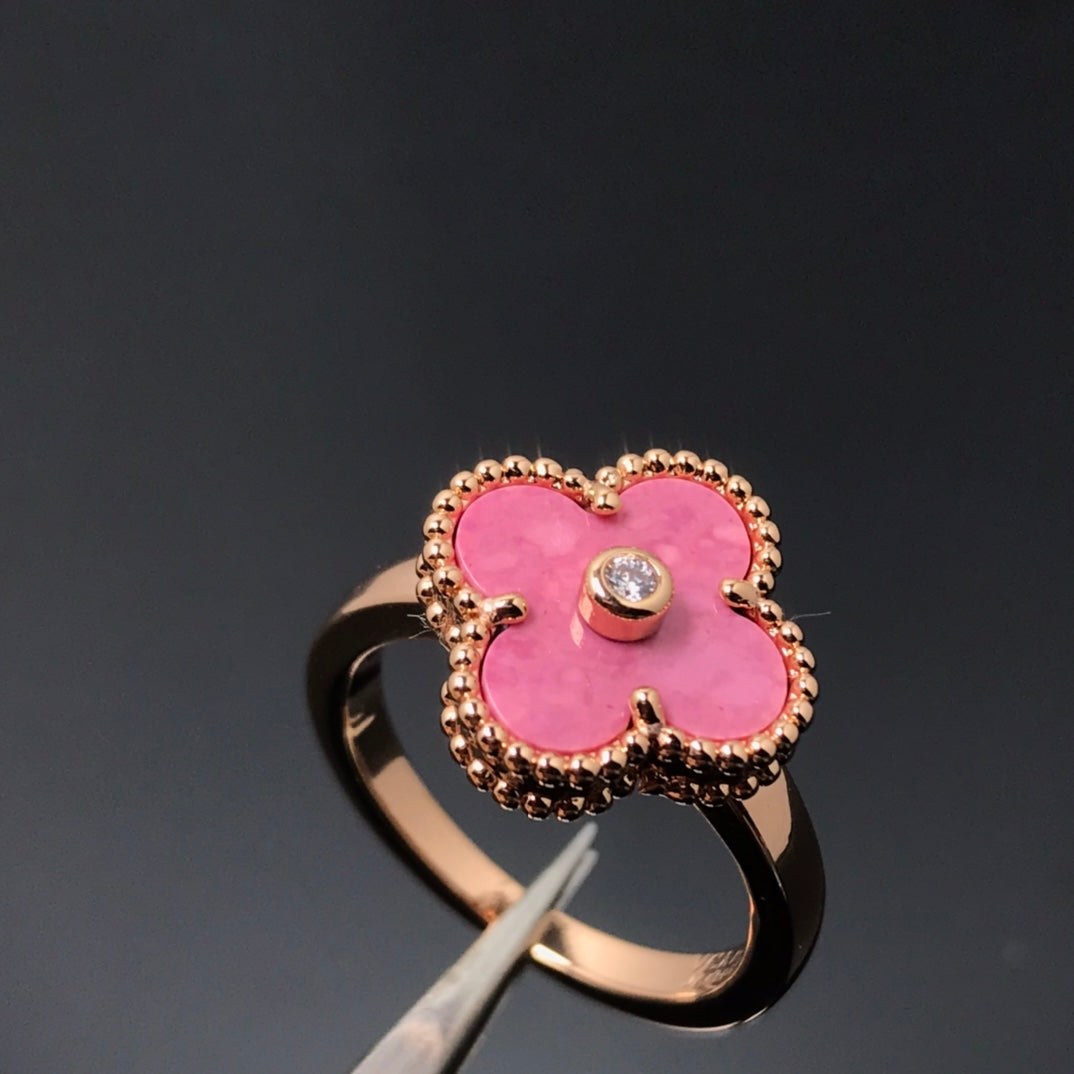 [Charm Aries Jewelry]CLOVER RHODONITE ROSE GOLD RING