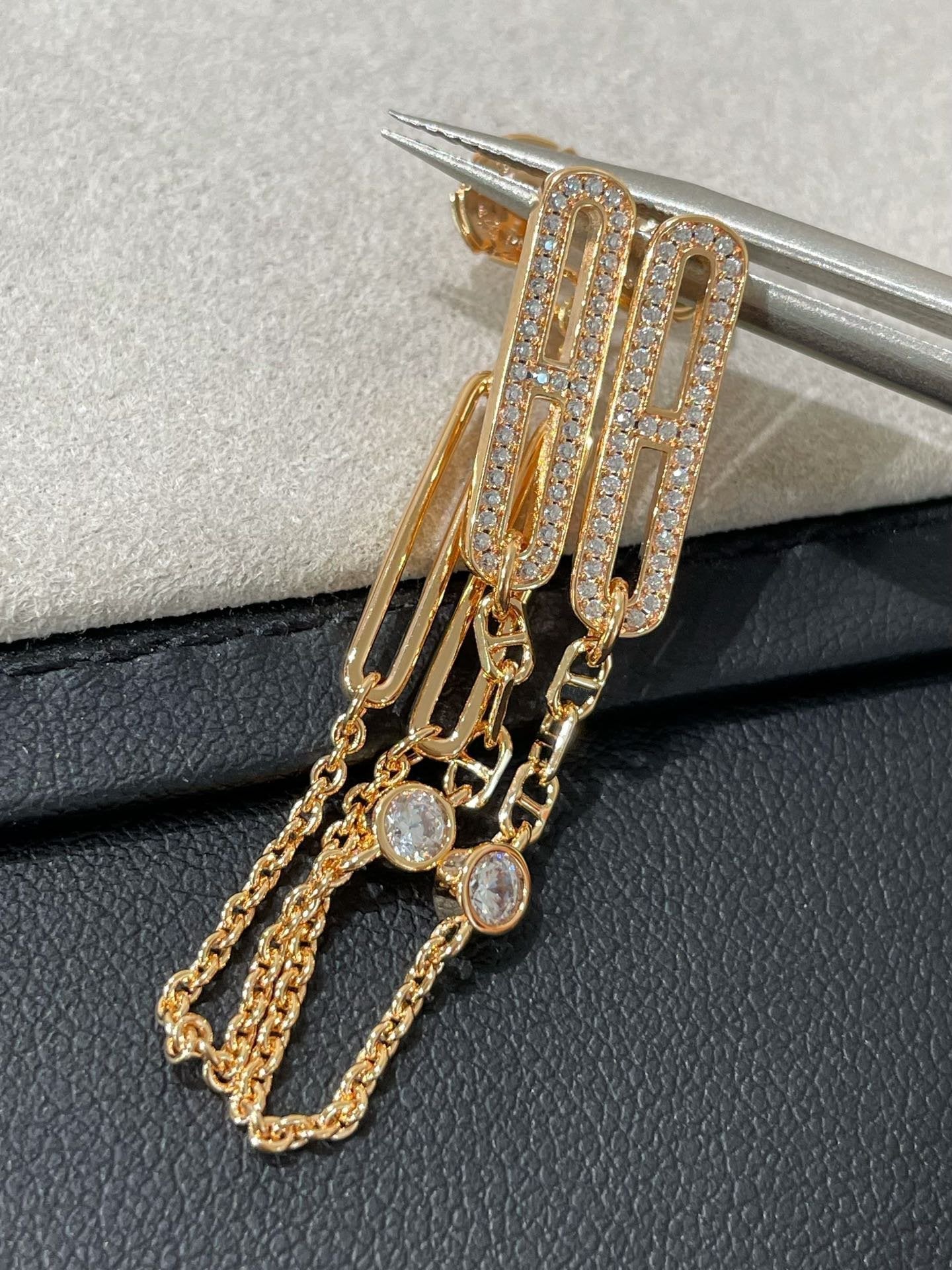[Charm Aries Jewelry]CHAINE CHAOS DIAMOND DROP EARRINGS