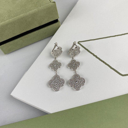 [Charm Aries Jewelry]CLOVER 3 MOTIF DIAMOND SILVER DROP EARRINGS