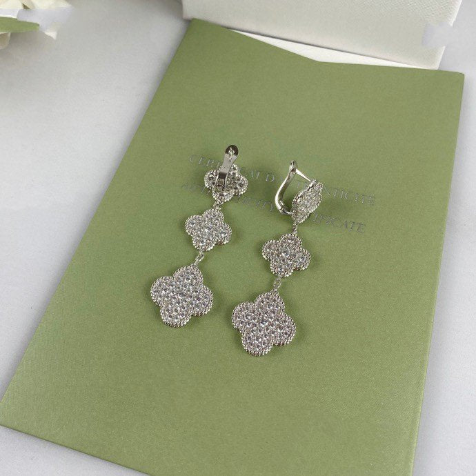 [Charm Aries Jewelry]CLOVER 3 MOTIF DIAMOND SILVER DROP EARRINGS
