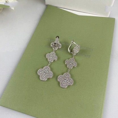 [Charm Aries Jewelry]CLOVER 3 MOTIF DIAMOND SILVER DROP EARRINGS