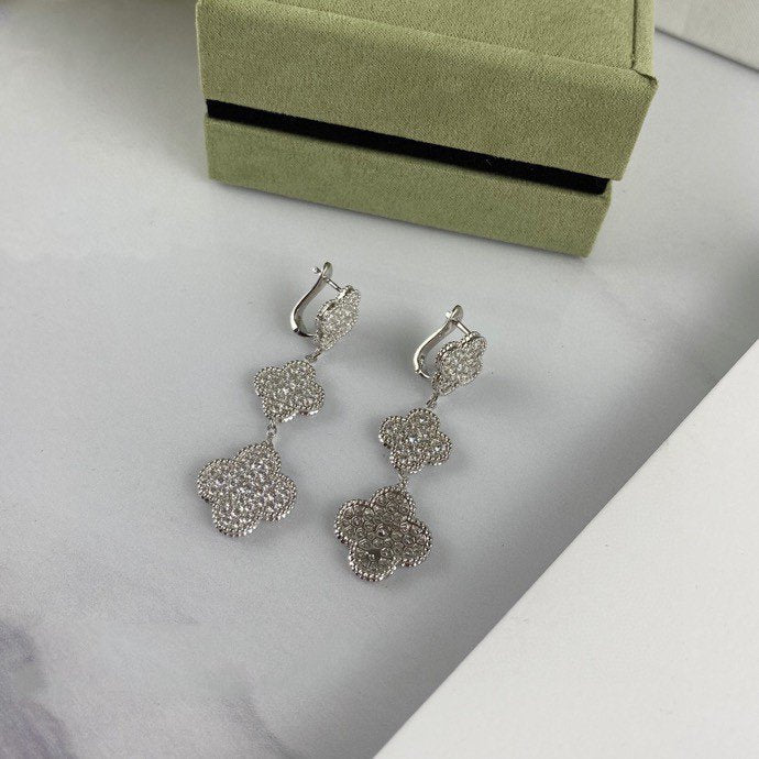 [Charm Aries Jewelry]CLOVER 3 MOTIF DIAMOND SILVER DROP EARRINGS