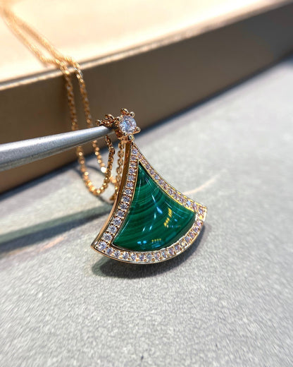 [Charm Aries Jewelry]DREAM MALACHITE DIAMOND PAVED PINK GOLD NECKLACE