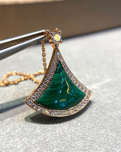 [Charm Aries Jewelry]DREAM MALACHITE DIAMOND PAVED PINK GOLD NECKLACE