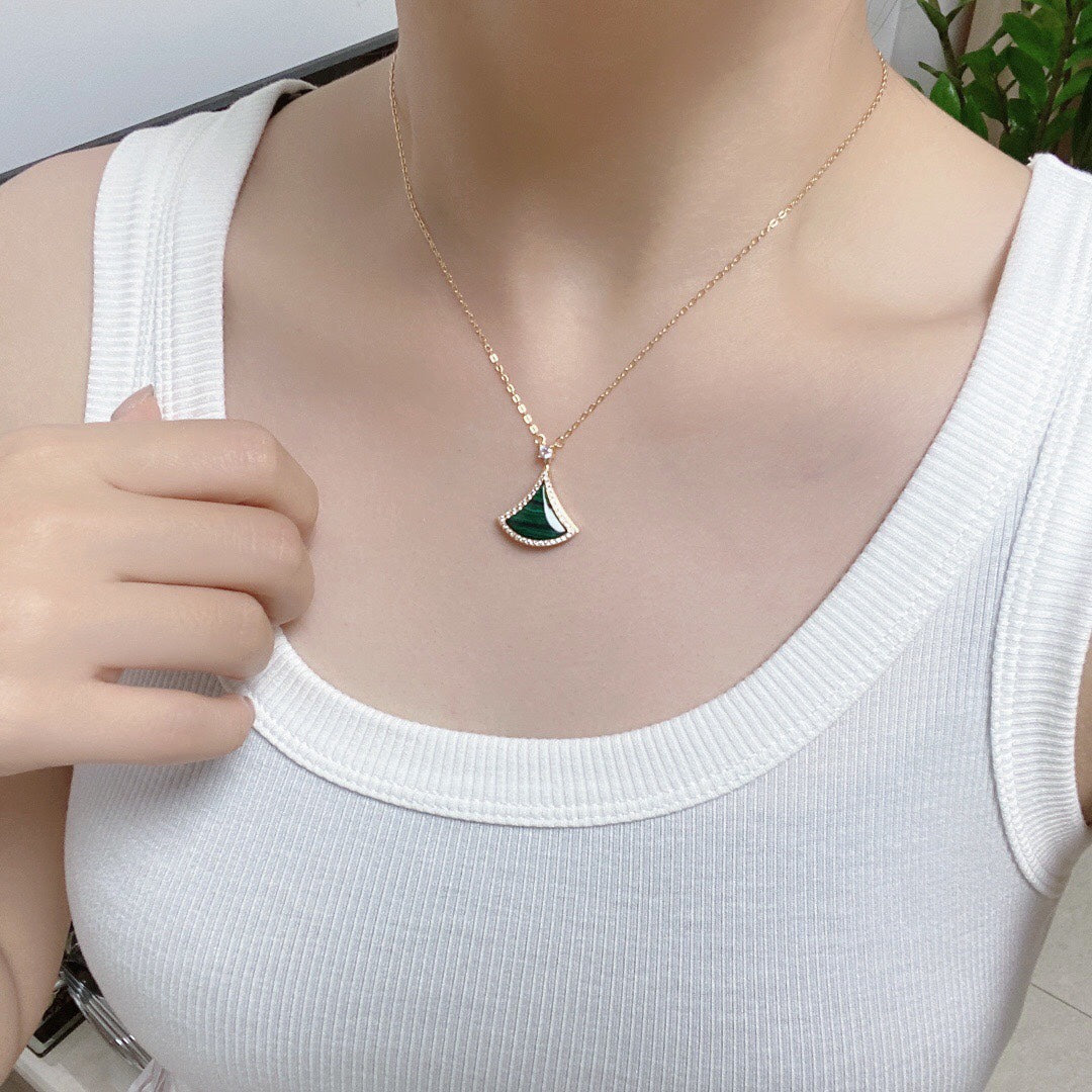 [Charm Aries Jewelry]DREAM MALACHITE DIAMOND PAVED PINK GOLD NECKLACE