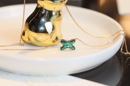 [Charm Aries Jewelry]JEUX MALACHITE 1 DIAMOND PINK GOLD NECKLACE