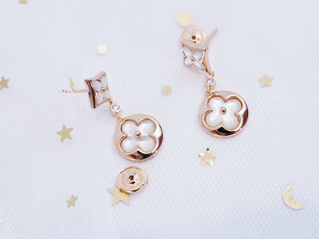 [Charm Aries Jewelry]STAR AND SUN PINK GOLD MOP DROP EARRINGS