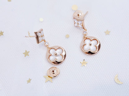 [Charm Aries Jewelry]STAR AND SUN PINK GOLD MOP DROP EARRINGS