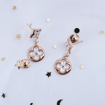 [Charm Aries Jewelry]STAR AND SUN PINK GOLD MOP DROP EARRINGS
