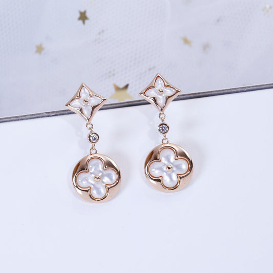 [Charm Aries Jewelry]STAR AND SUN PINK GOLD MOP DROP EARRINGS