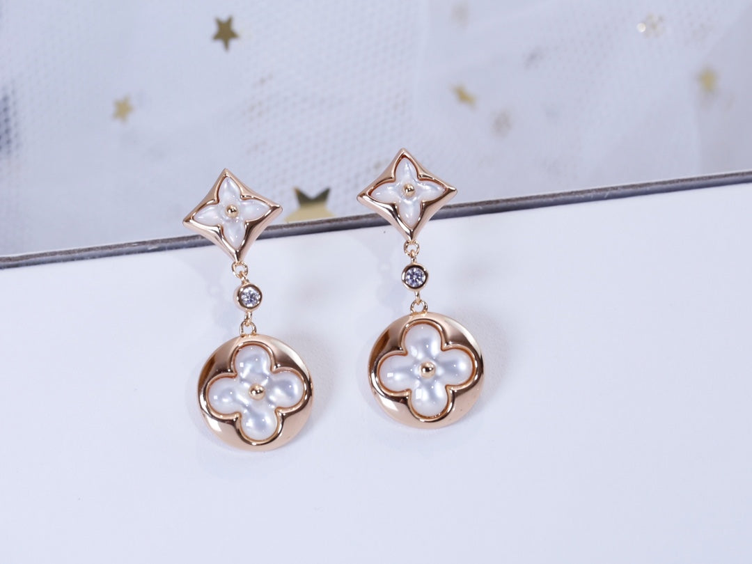 [Charm Aries Jewelry]STAR AND SUN PINK GOLD MOP DROP EARRINGS