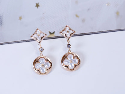 [Charm Aries Jewelry]STAR AND SUN PINK GOLD MOP DROP EARRINGS