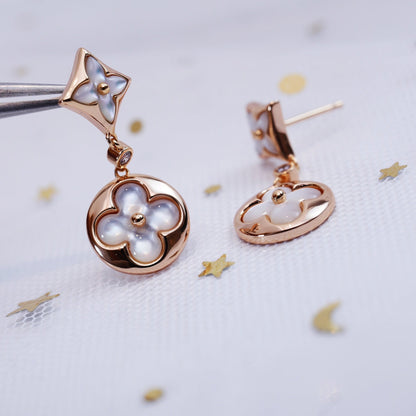 [Charm Aries Jewelry]STAR AND SUN PINK GOLD MOP DROP EARRINGS