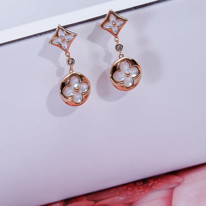 [Charm Aries Jewelry]STAR AND SUN PINK GOLD MOP DROP EARRINGS