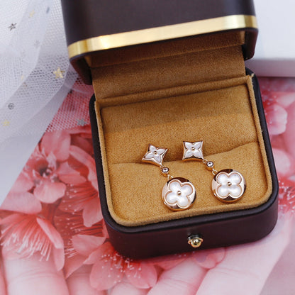 [Charm Aries Jewelry]STAR AND SUN PINK GOLD MOP DROP EARRINGS