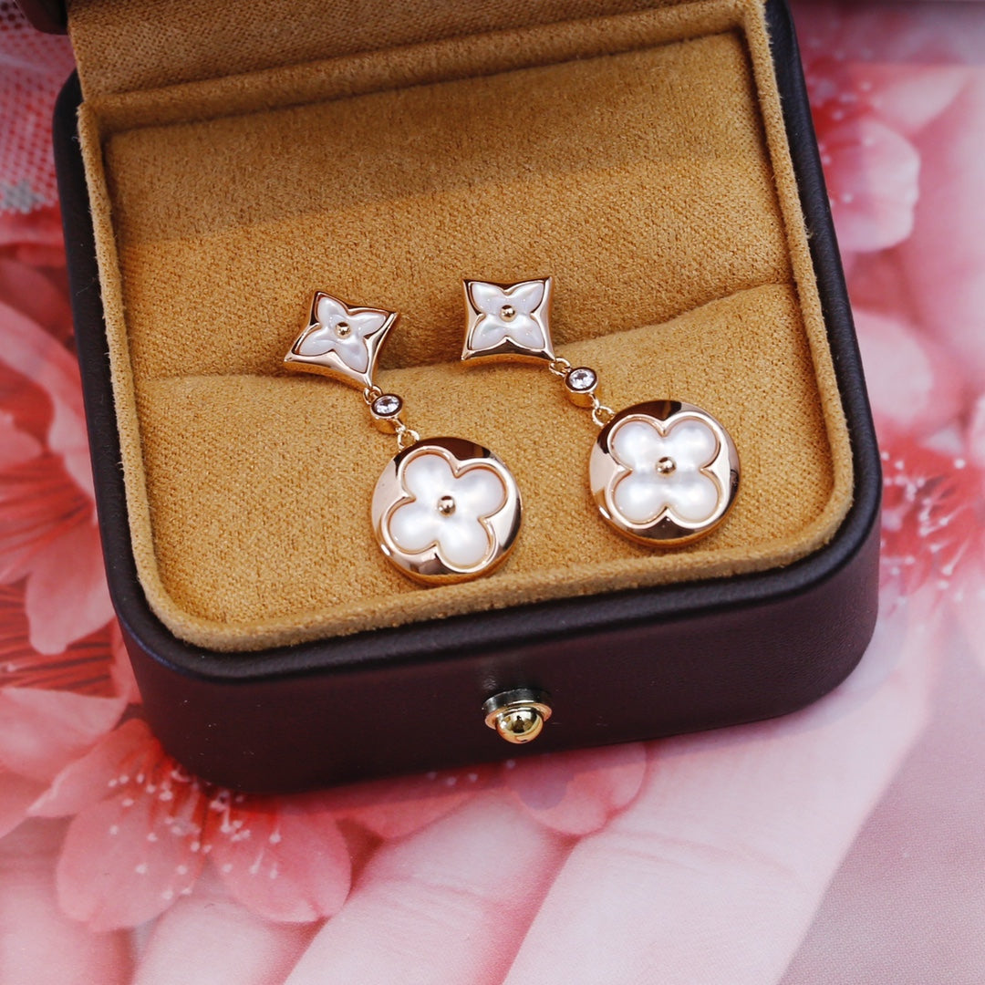 [Charm Aries Jewelry]STAR AND SUN PINK GOLD MOP DROP EARRINGS