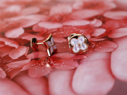 [Charm Aries Jewelry]STAR AND SUN PINK GOLD MOP STUD EARRINGS