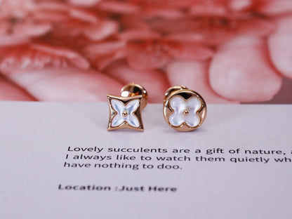 [Charm Aries Jewelry]STAR AND SUN PINK GOLD MOP STUD EARRINGS