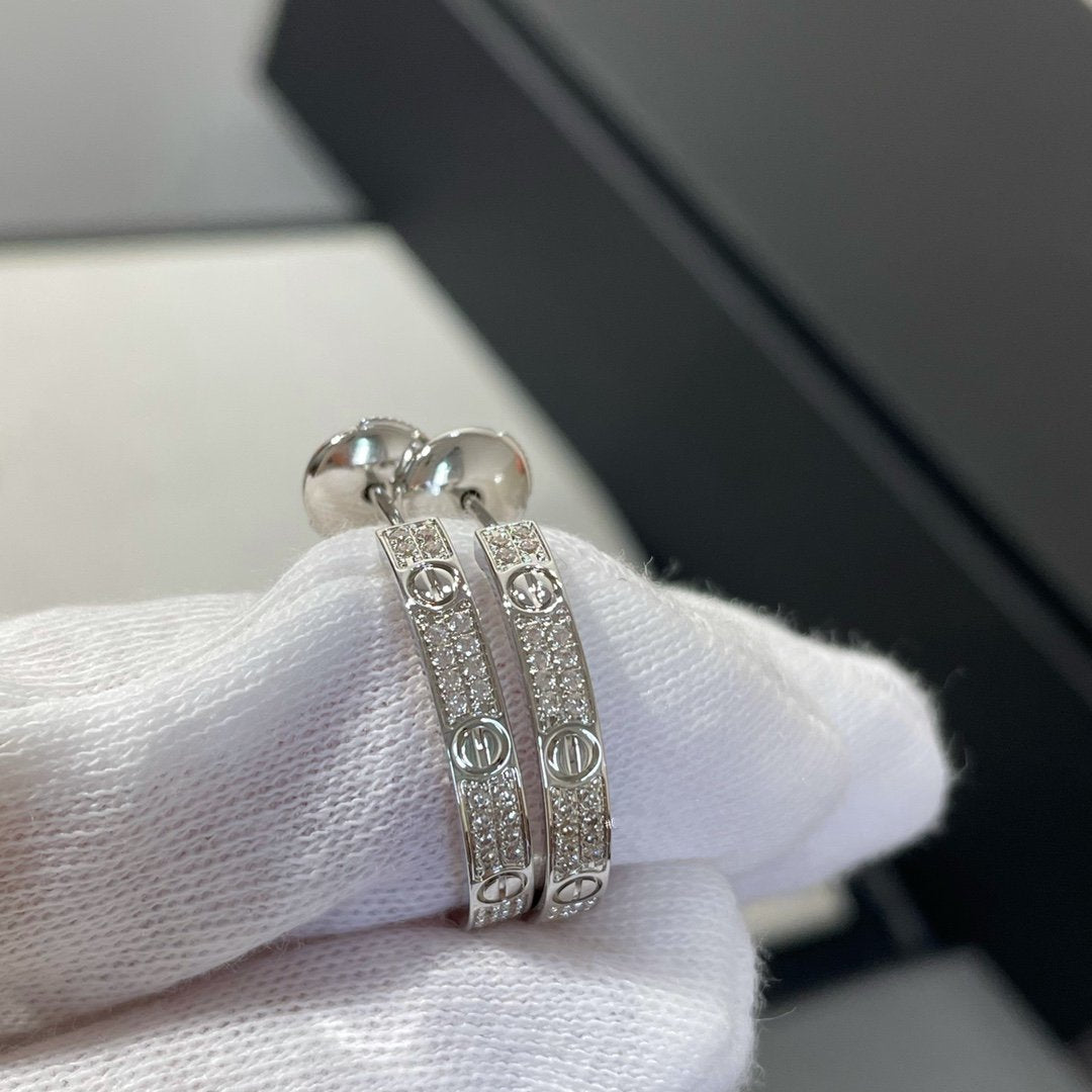 [Charm Aries Jewelry]LOVE DIAMOND SILVER HOOP EARRINGS