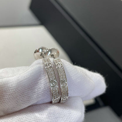 [Charm Aries Jewelry]LOVE DIAMOND SILVER HOOP EARRINGS