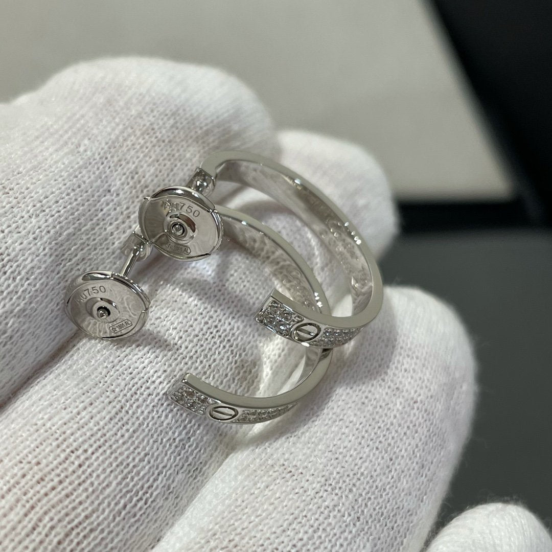 [Charm Aries Jewelry]LOVE DIAMOND SILVER HOOP EARRINGS
