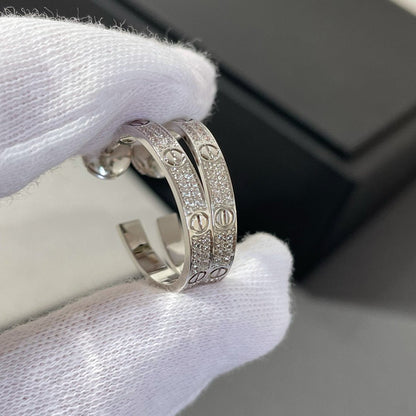 [Charm Aries Jewelry]LOVE DIAMOND SILVER HOOP EARRINGS