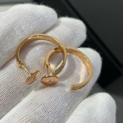 [Charm Aries Jewelry]LOVE DIAMOND PINK GOLD HOOP EARRINGS