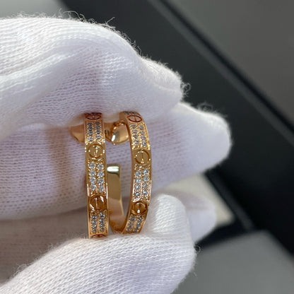 [Charm Aries Jewelry]LOVE DIAMOND PINK GOLD HOOP EARRINGS