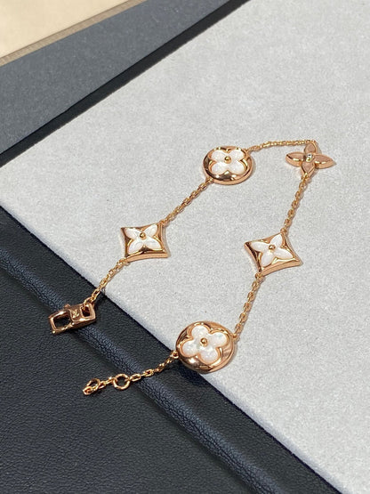 [Charm Aries Jewelry]STAR AND SUN 5 MOTIF MOP PINK GOLD BRACELET