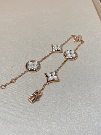 [Charm Aries Jewelry]STAR AND SUN 5 MOTIF MOP PINK GOLD BRACELET