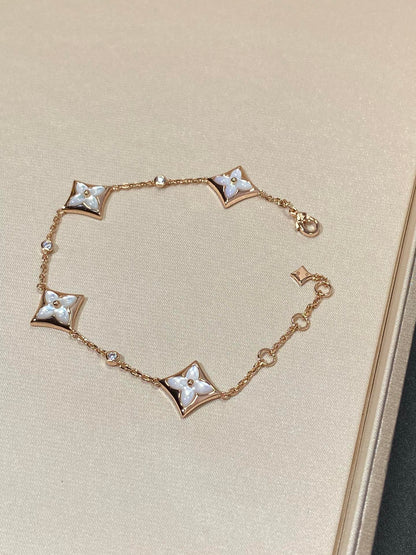 [Charm Aries Jewelry]STAR 4 MOTIF MOP DIAMOND PINK GOLD BRACELET