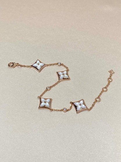 [Charm Aries Jewelry]STAR 4 MOTIF MOP DIAMOND PINK GOLD BRACELET