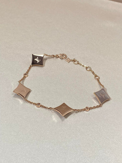 [Charm Aries Jewelry]STAR 4 MOTIF MOP DIAMOND PINK GOLD BRACELET
