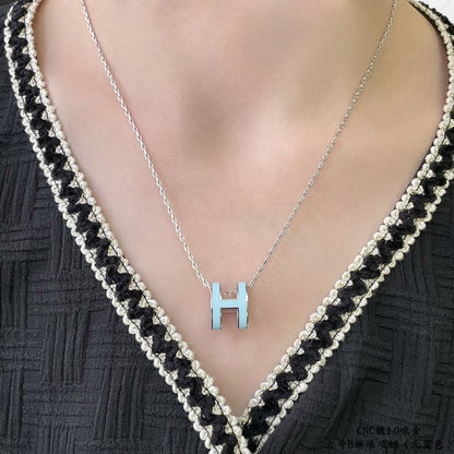 [Charm Aries Jewelry]POP H SKY BLUE NECKLACE