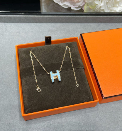 [Charm Aries Jewelry]POP H SKY BLUE NECKLACE