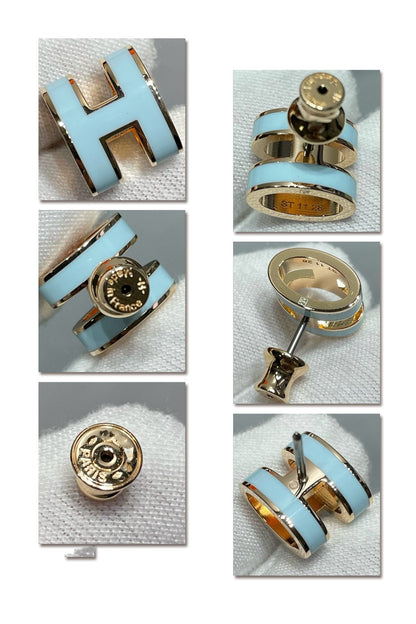 [Charm Aries Jewelry]POP H SKY BLUE STUD EARRINGS