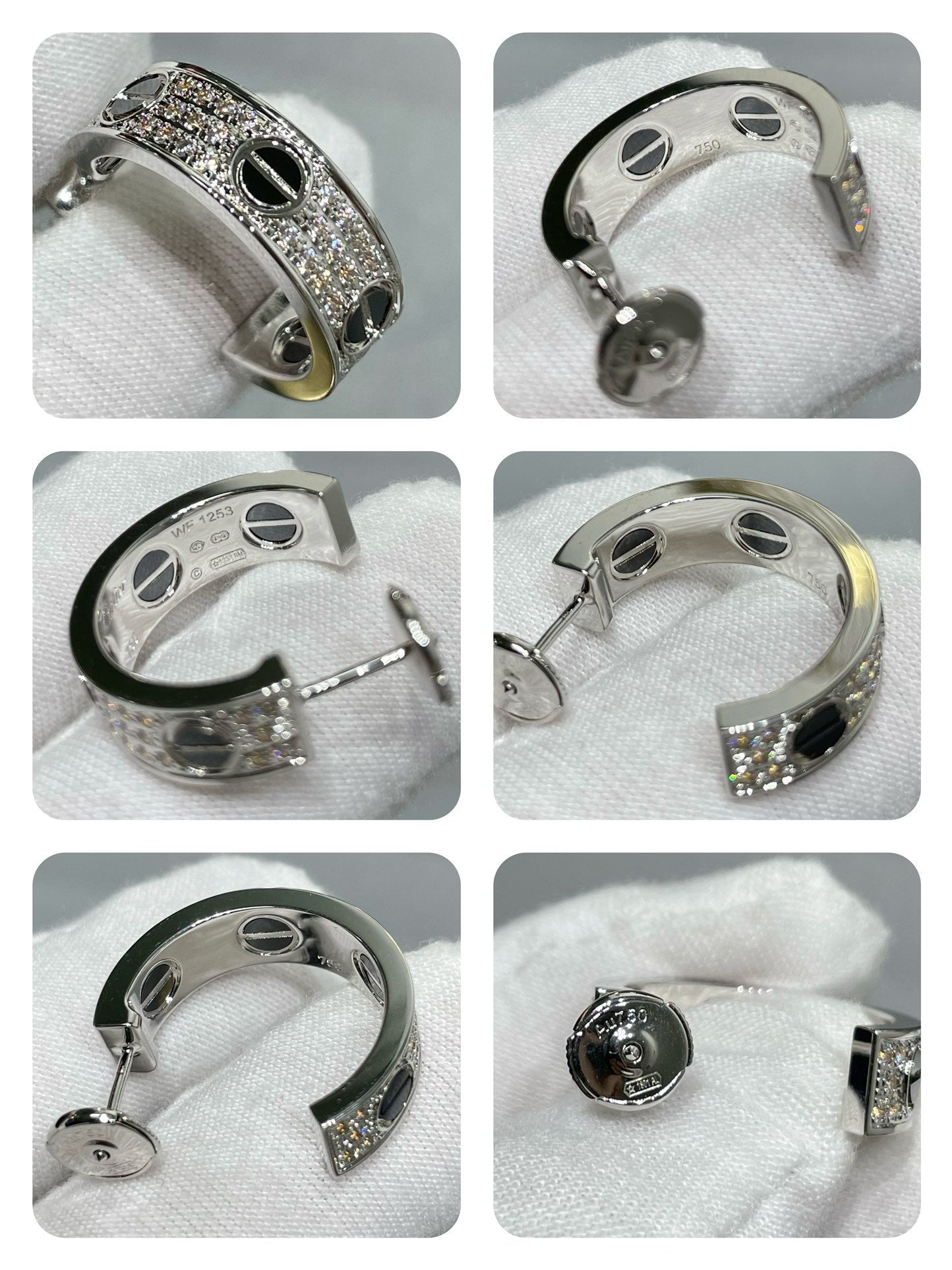 [Charm Aries Jewelry]LOVE CERAMIC DIAMOND PAVED SILVER EARRINGS