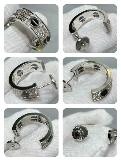 [Charm Aries Jewelry]LOVE CERAMIC DIAMOND PAVED SILVER EARRINGS