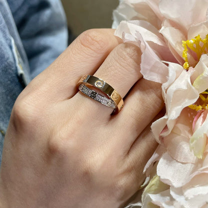 [Charm Aries Jewelry]LOVE PINK GOLD SILVER DIAMOND DOUBLE RING