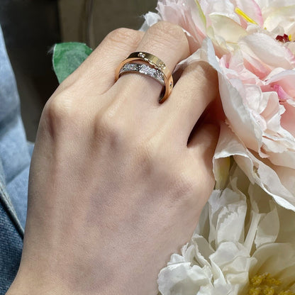 [Charm Aries Jewelry]LOVE PINK GOLD SILVER DIAMOND DOUBLE RING