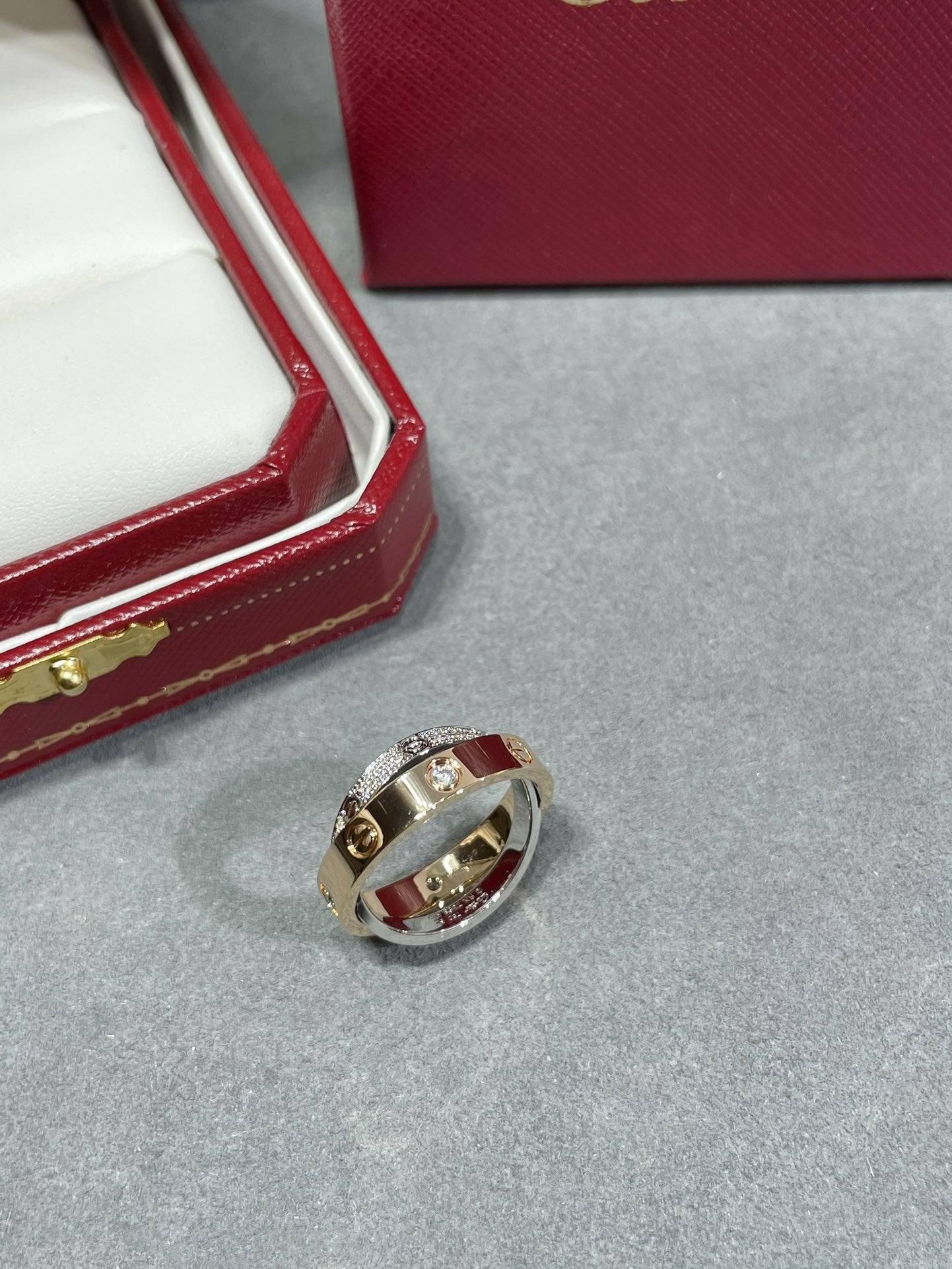 [Charm Aries Jewelry]LOVE PINK GOLD SILVER DIAMOND DOUBLE RING