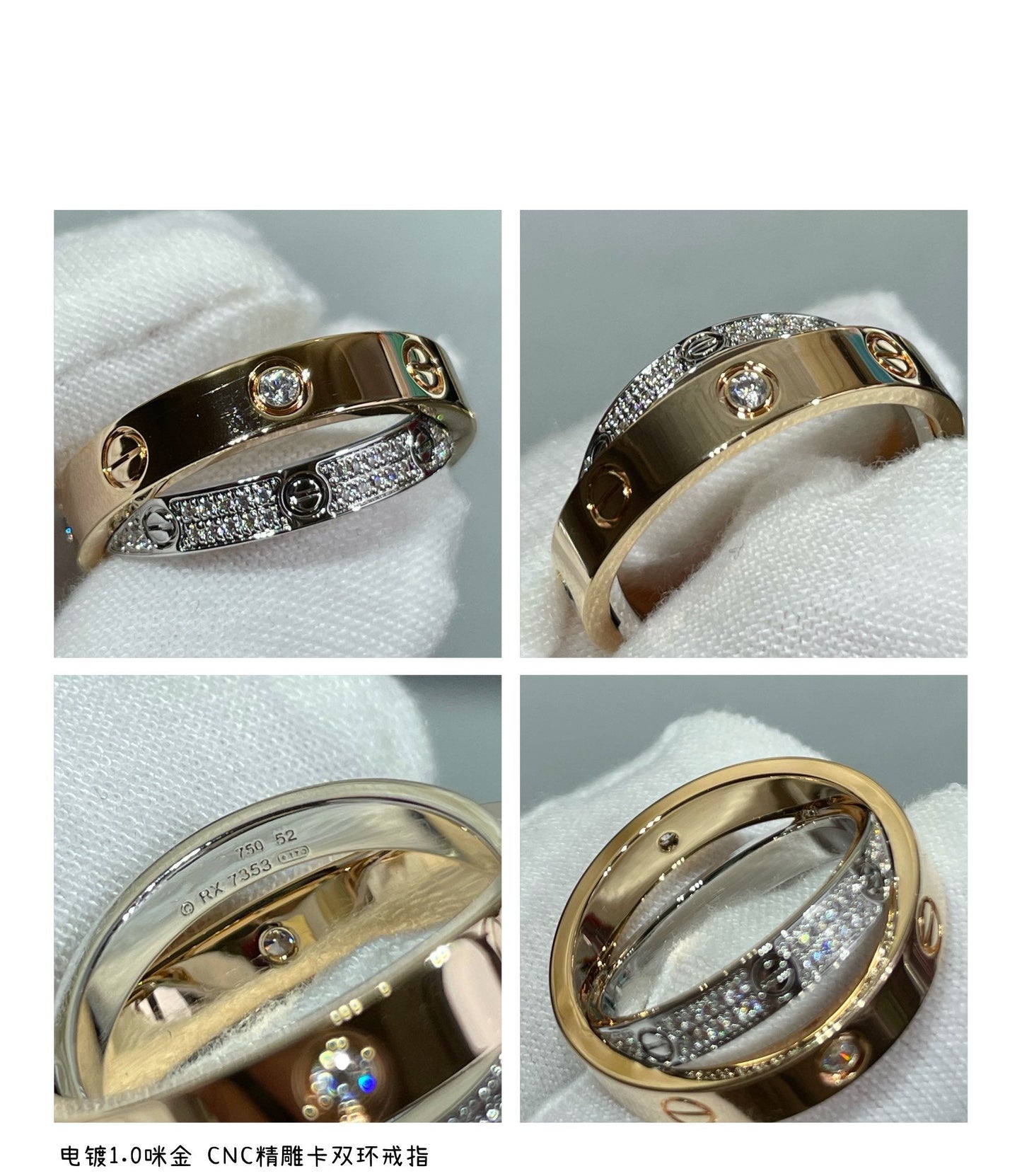 [Charm Aries Jewelry]LOVE PINK GOLD SILVER DIAMOND DOUBLE RING