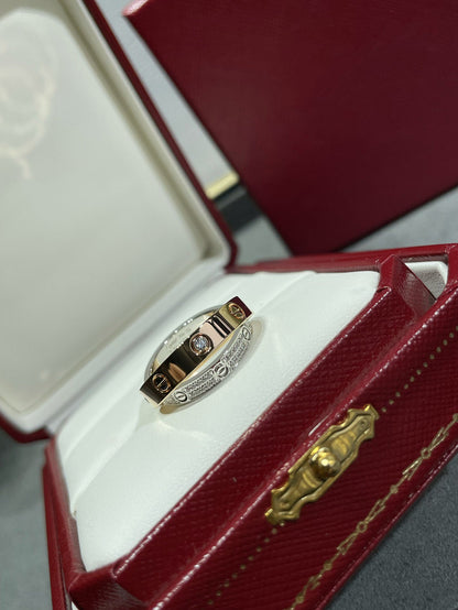 [Charm Aries Jewelry]LOVE PINK GOLD SILVER DIAMOND DOUBLE RING