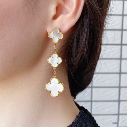 [Charm Aries Jewelry]CLOVER MOP 3 MOTIFS GOLD EARRINGS