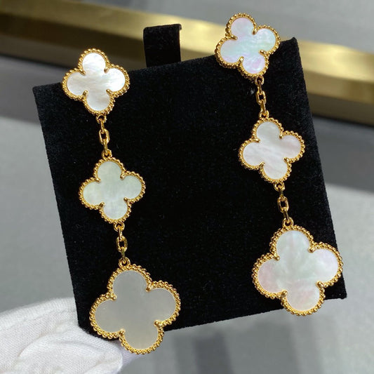 [Charm Aries Jewelry]CLOVER MOP 3 MOTIFS GOLD EARRINGS