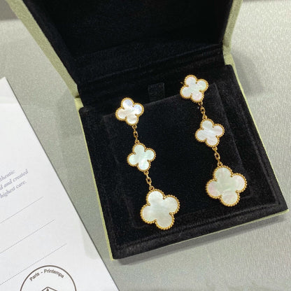 [Charm Aries Jewelry]CLOVER MOP 3 MOTIFS GOLD EARRINGS