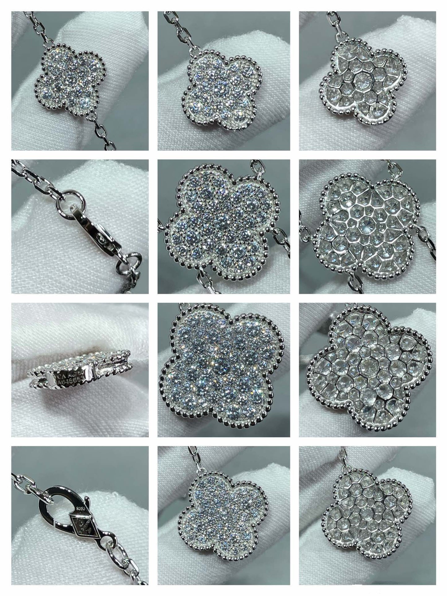 [Charm Aries Jewelry]CLOVER 6 MOTIF DIAMOND PAVED NECKLACE