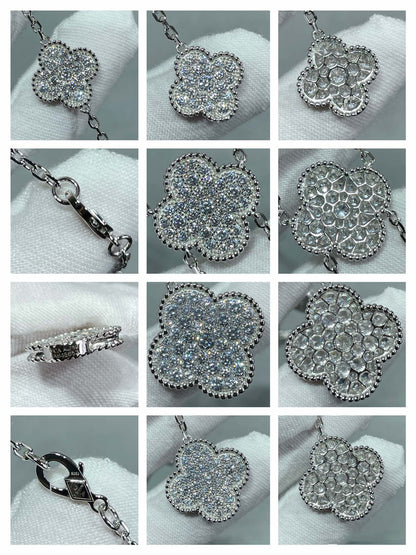 [Charm Aries Jewelry]CLOVER 6 MOTIF DIAMOND PAVED NECKLACE