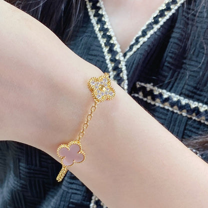 [Charm Aries Jewelry]CLOVER 5 MOTIF DIAMOND PINK MOP PINK GOLD BRACELET